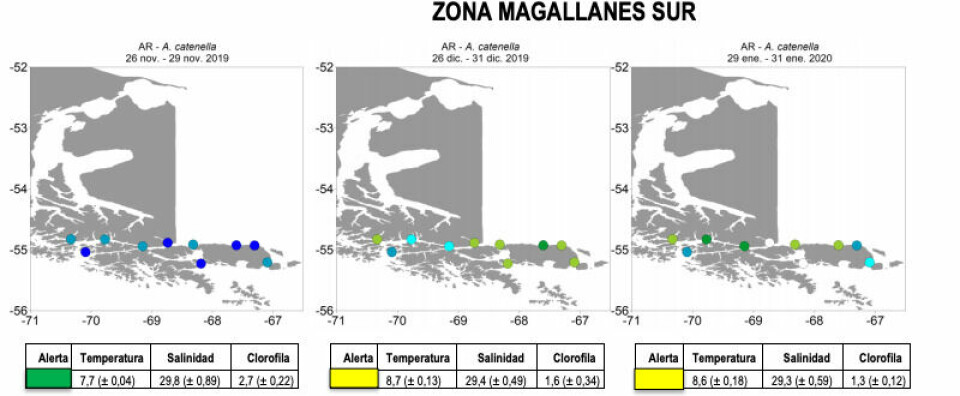 Magallanes sur mantiene la condición de precaución moderada. Imagen: IFOP.