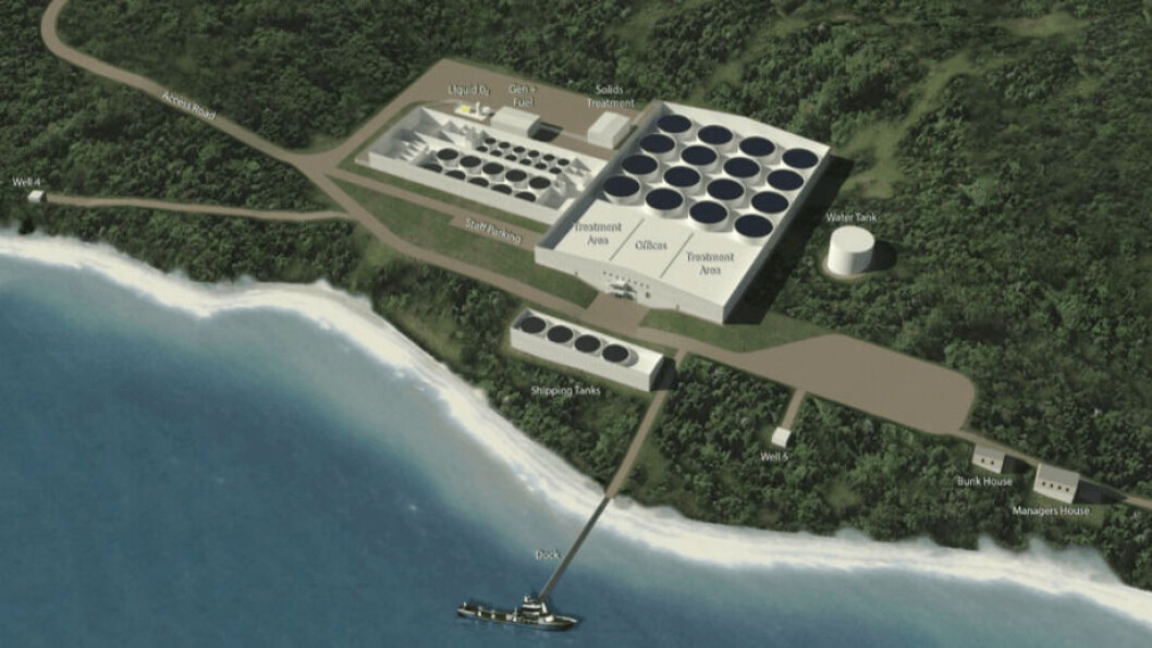 Una ilustración del centro propuesto por Cooke Aquaculture, que tardaría tres años en construirse. Imagen: Cooke Aquaculture. Una ilustración del centro propuesto por Cooke Aquaculture, que tardaría tres años en construirse. Imagen: Cooke Aquaculture.