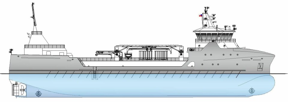 Diseño del futuro wellboat Patagón XI de Patagonia Wellboat. Imagen: Asenav.