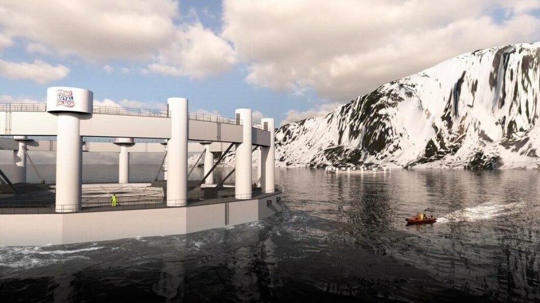 El concepto Artic Offshore Farming que fue desarrollado por Aker Solutions en colaboración con NRS, está en construcción y comenzará su producción a partir del próximo año. Ilustración: Aker Solution El concepto Artic Offshore Farming que fue desarrollado por Aker Solutions en colaboración con NRS, está en construcción y comenzará su producción a partir del próximo año. Ilustración: Aker Solution