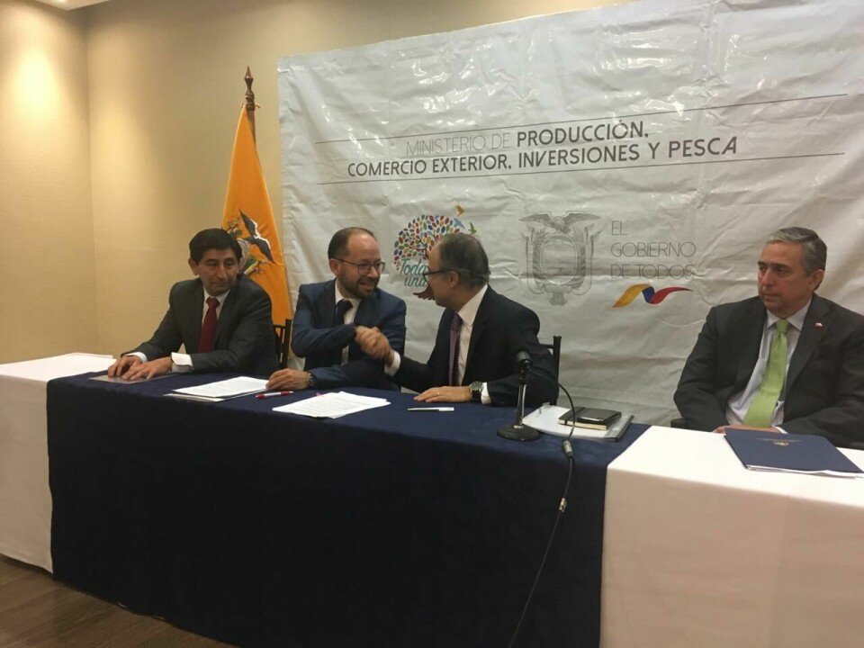 La delegación está encabezada por el Director de Asuntos Económicos Bilaterales de Direcon, Felipe Lopeandía, y por el Subsecretario de Negociaciones Comerciales e Integración Económica del Ministerio de Comercio Exterior e Inversiones de Ecuador, Edwin Vásquez. Foto: Direcon.
