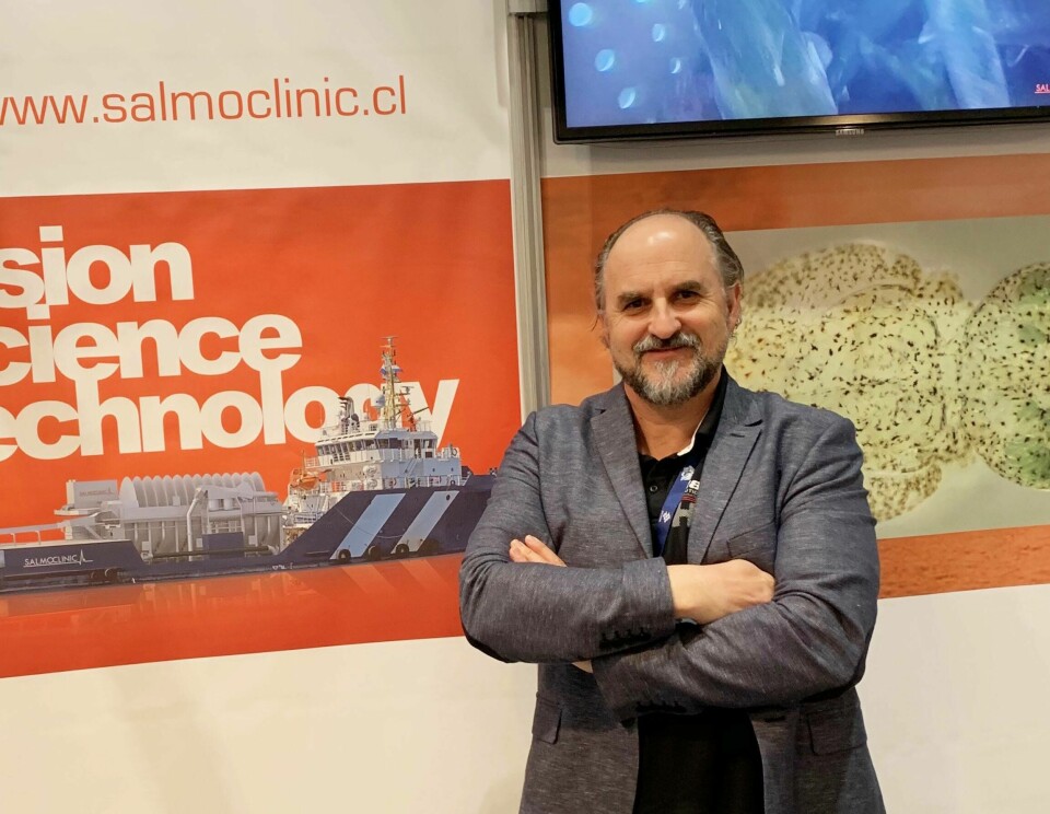 Hans Kossmann, fundador de SalmoClinic, en Aqua Nor 2019. Foto: SalmoClinic.