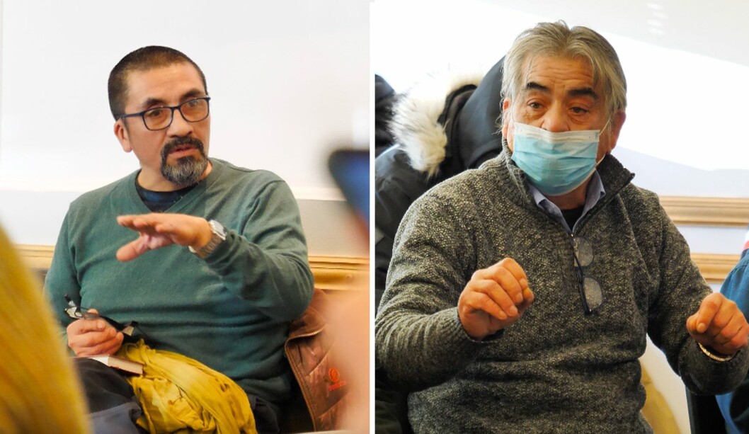 Alfonso Cárcamo (a la izquierda) y Juan González representan algunas de las opiniones que hay entre los Kawéskar de Magallanes frente a las áreas protegidas. Foto: Salmonexpert. Alfonso Cárcamo (a la izquierda) y Juan González representan algunas de las opiniones que hay entre los Kawéskar de Magallanes frente a las áreas protegidas. Foto: Salmonexpert.