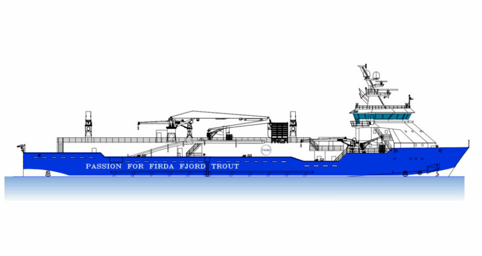 Ilustración de cómo se verá el buque PSV convertido en wellboat. Imagen: Firda.