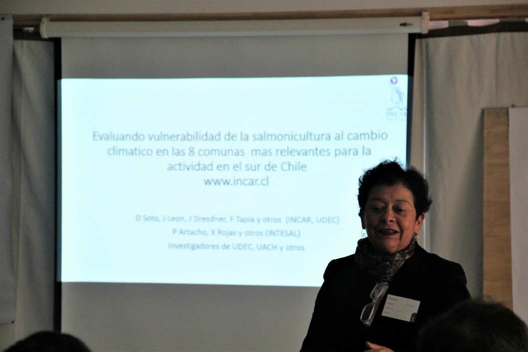 Dra. Doris Soto introduciendo taller de vulnerabilidad al cambio climático. Foto: Francisco Soto, Salmonexpert.