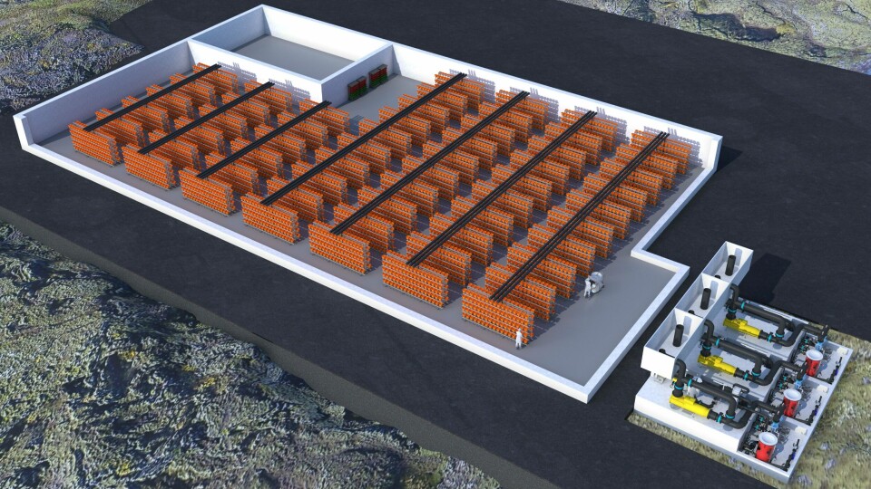 Render de instalaciones en construcción en Islandia. Imagen: Benchmark Genetics.