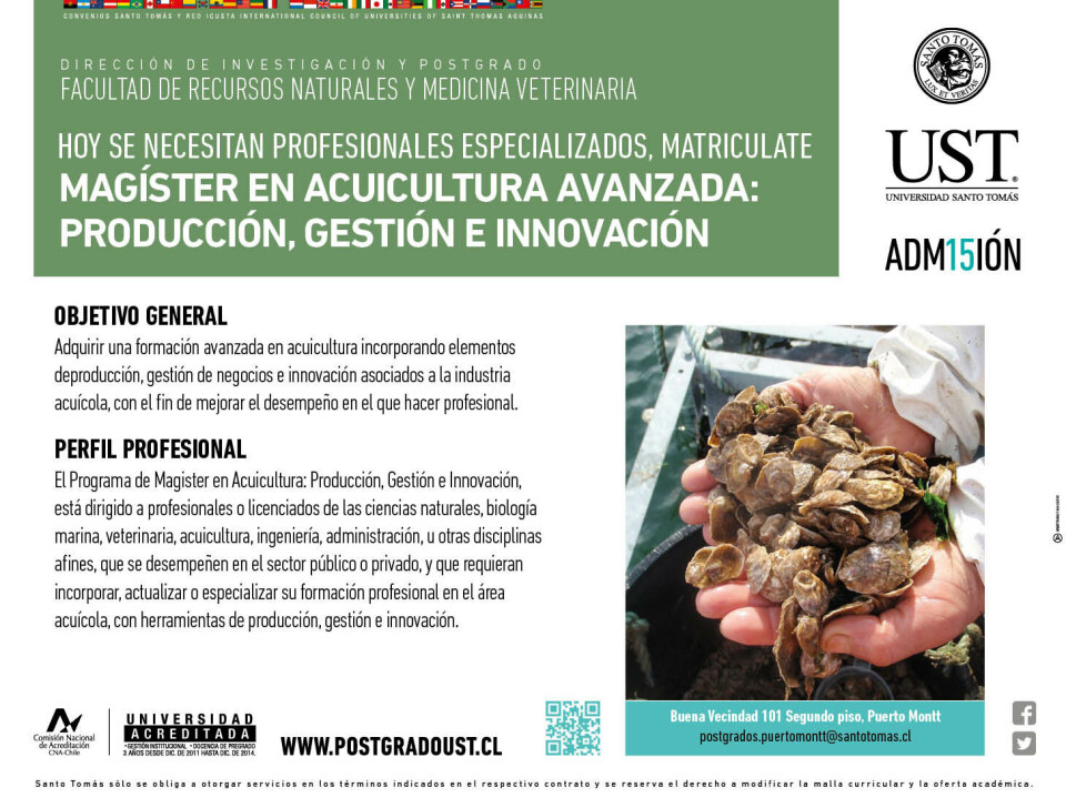 Universidad Santo Tomás impartirá nuevo Magíster en Acuicultura