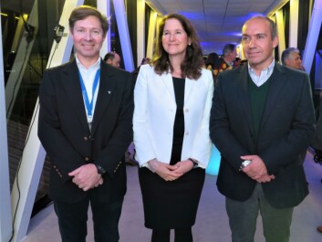 Gerente general de Ventisqueros, José Luis Vial,  jefe de desarrollo del mercado global de Corbion, Jill Kauffman y el CEO de BioMar, Carlos Díaz. Foto: Salmonexpert.