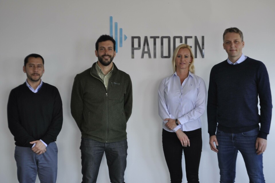 Representantes de Patogen: Mauricio Navarrete, secretario administrativo; Tomás Mosquera, asesor de cliente; Ragnhild Bleken Rud, Business Development Manager Chile; y Kristoffer Alnes Røyset, Global Market Development Manager. Imagen: Salmonexpert.