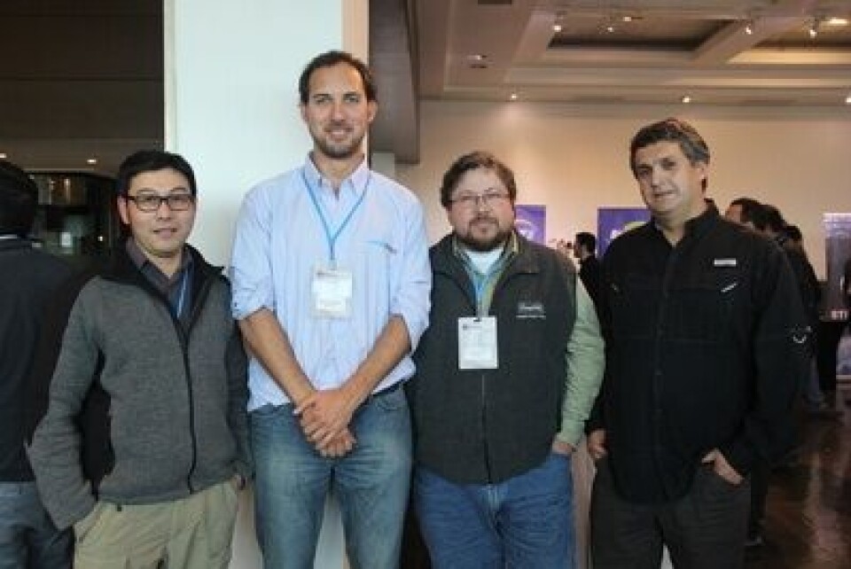 Aldo Cariman de Aquabench, Daniel Woywood, gerente técnico de Aquabench y expositor, Guillermo González de AquaChile y Patricio Díaz de Kantur.