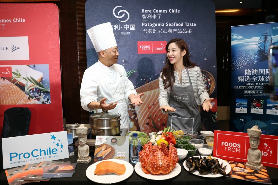 Cooking show con productos del mar chilenos en China. Foto: ProChile.