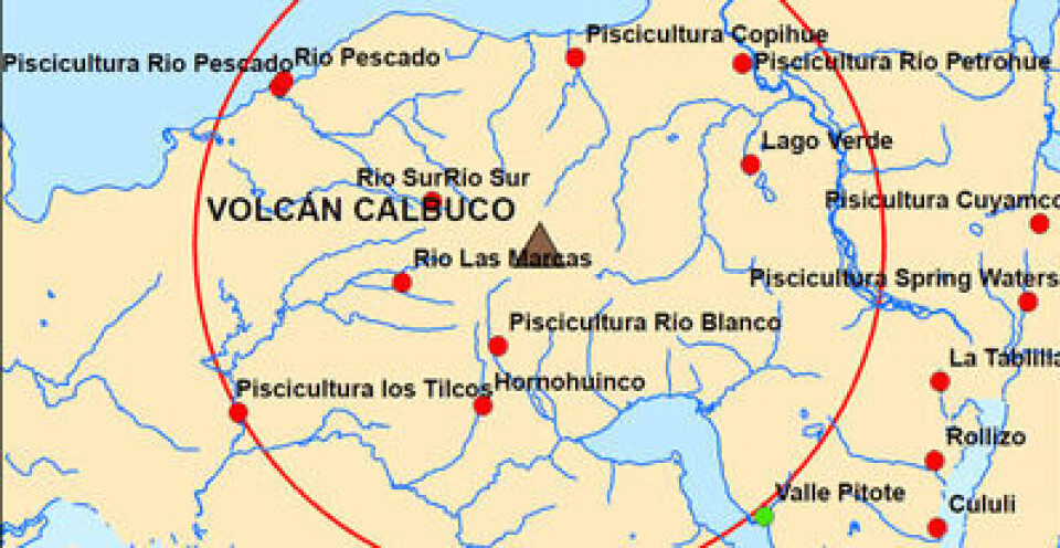 Mapa de pisciculturas afectadas - Fuente: Sernapesca