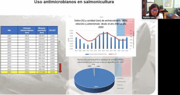 El Indice de Consumo de Antimicrobianos subió levemente de 0,034 en 2019 a 0,035 en el año 2020 (hacer click en la imagen para agrandar). Foto: Presentación Marcela Lara. El Indice de Consumo de Antimicrobianos subió levemente de 0,034 en 2019 a 0,035 en el año 2020 (hacer click en la imagen para agrandar). Foto: Presentación Marcela Lara.