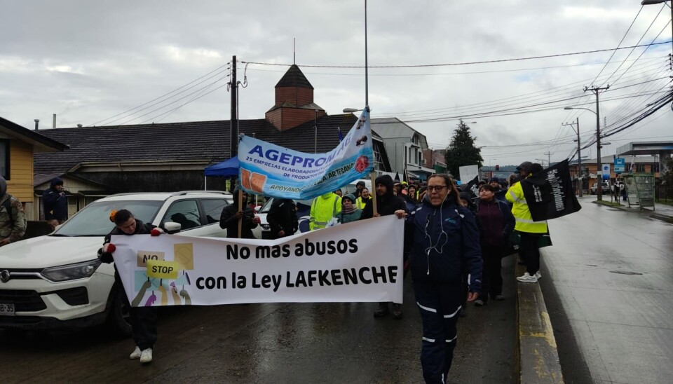 La marcha que incluyó a trabajadores del salmón en Quellón.