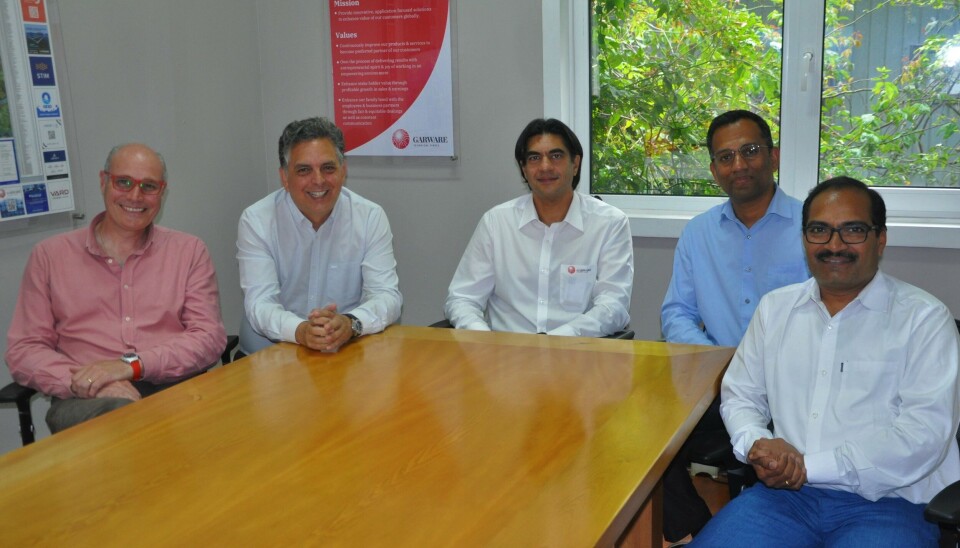 Francisco Serra, gerente comercial Garware Technical Fibres Chile; Marcos Jofré, business associate Garware Chile; junto a Vayu Garware, presidente y director ejecutivo Garware Technical Fibres, Gopakumar Menon, gerente Américas y Ramkrushna Borse, jefe técnico Garware Chile.