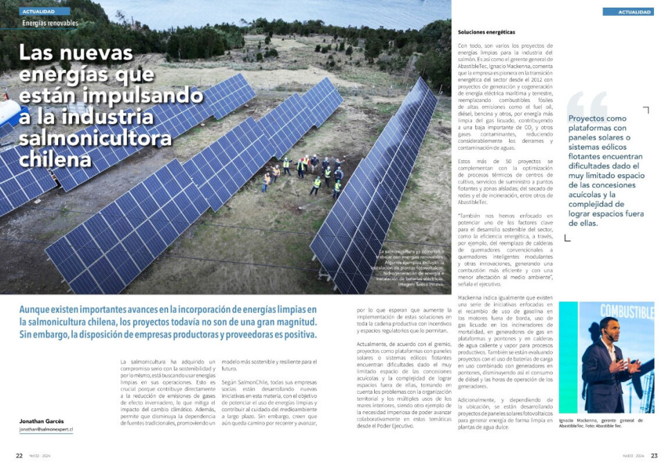Las trabas existentes para expandir el uso de energías limpias en la salmonicultura