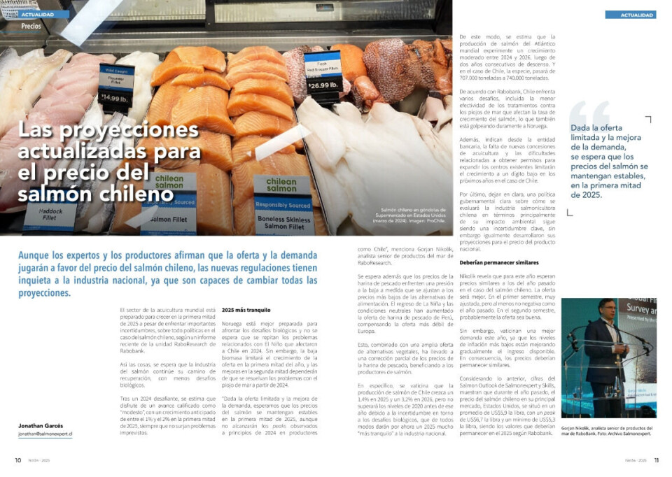 SALMÓN CHILENO: La oferta limitada y la demanda creciente podrían impulsar los precios del salmón chileno.