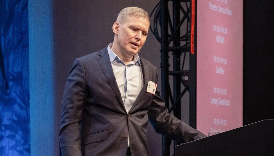 Ivan Vindheim, CEO de Mowi, hablando en la NASF en Bergen, Noruega.