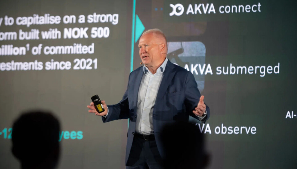 Knut Nesse, director ejecutivo del grupo AKVA, presentó las cifras del segundo trimestre en Aqua Nor en Trondheim, Noruega.