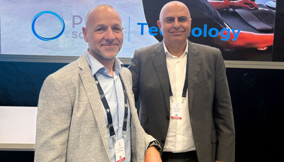 El director ejecutivo de Pure Salmon, Per Ivar Foshaug, a la izquierda, con el fundador de la empresa, Stephane Farouze, en Aqua Nor.